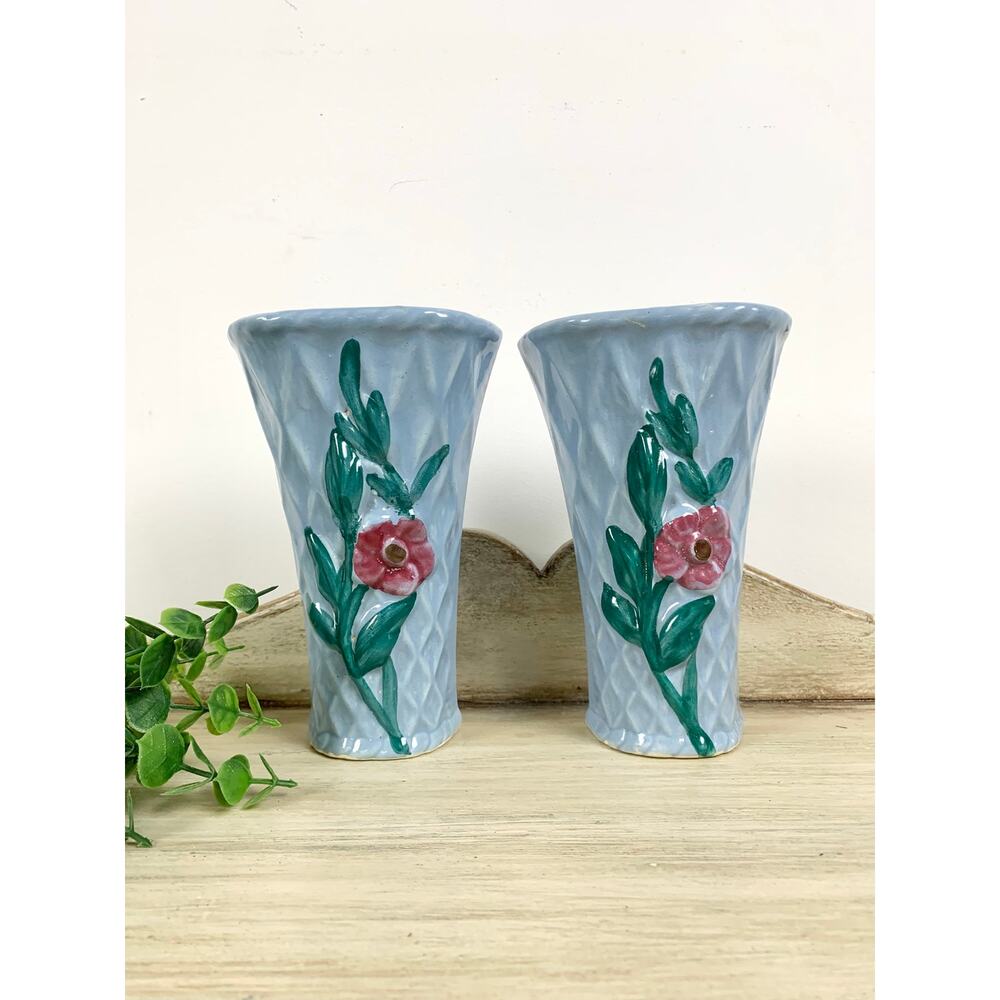 Vintage Morton Pottery Wall Pockets Ceramic Pair Mid Century Wall Planters Vases